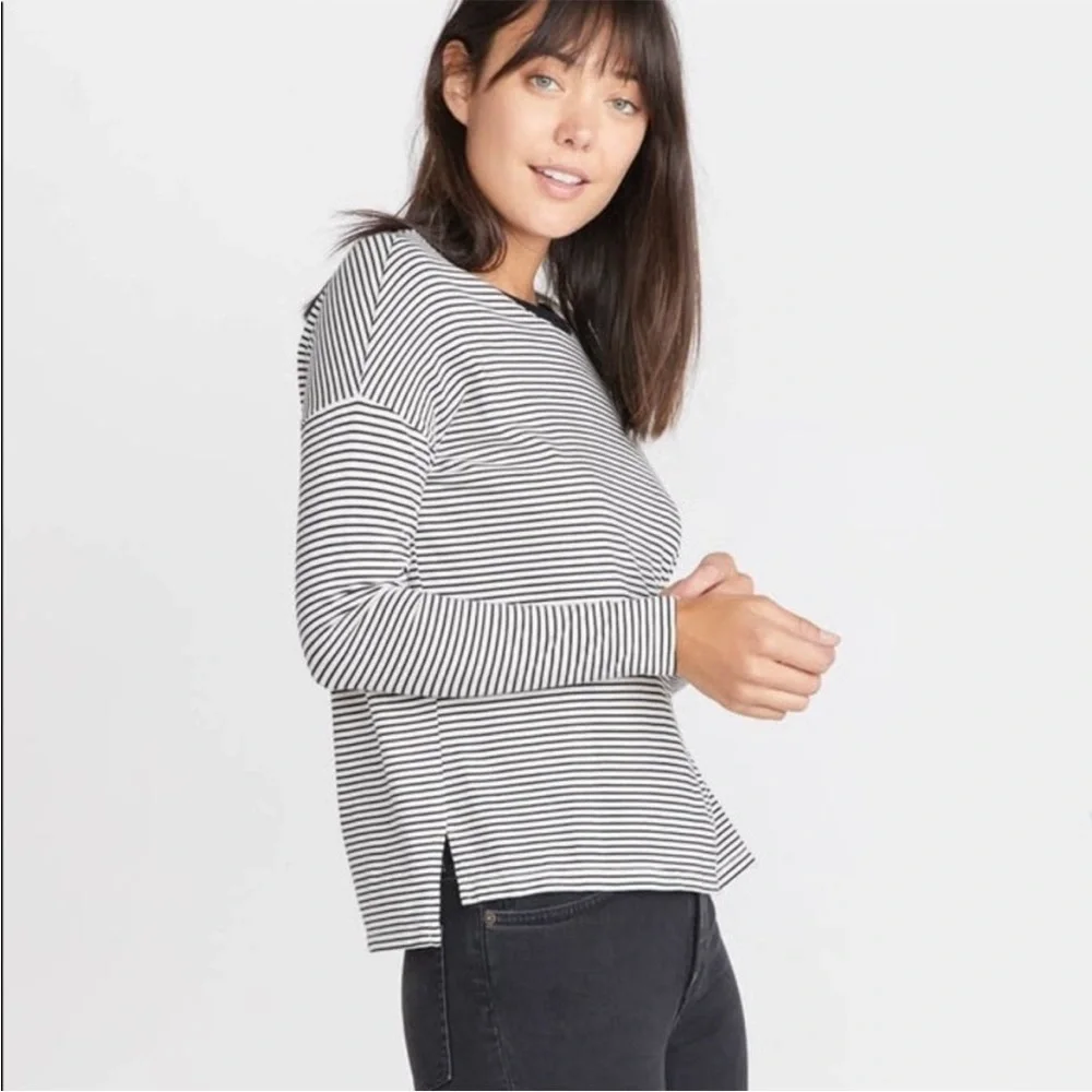 Marine Layer Merritt Crew Black White Stripe Long Sleeve Supima Cotton Sz S